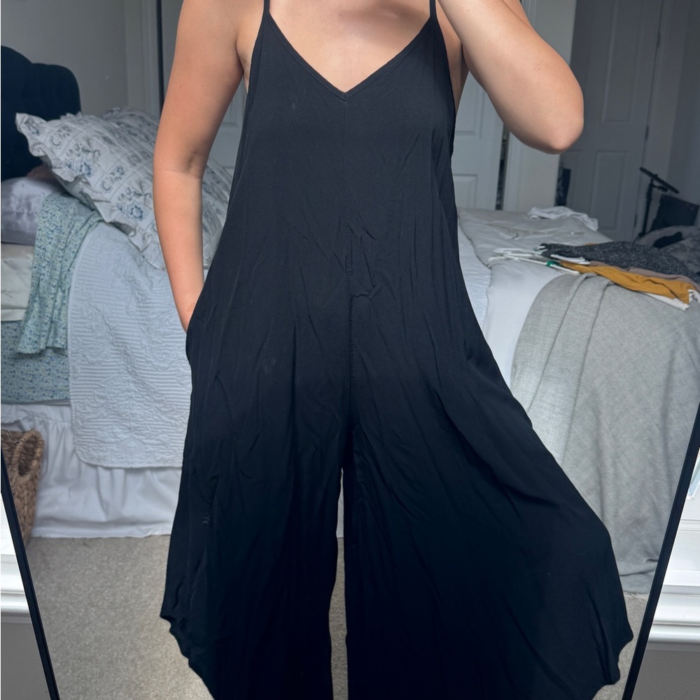American Threads Comfy Black Wide-Leg Jumpsuit